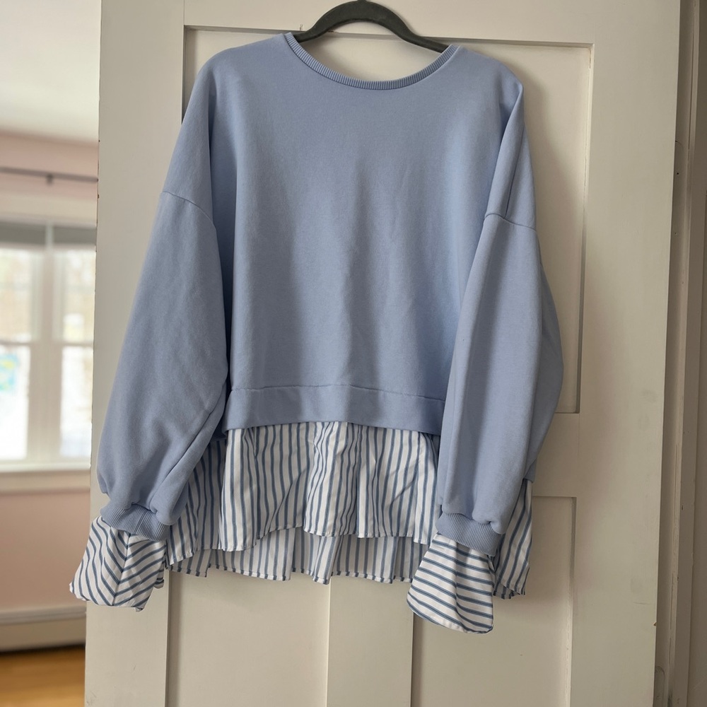Maeve by Anthropologie - Striped Trim Twofer Sweatshirt
